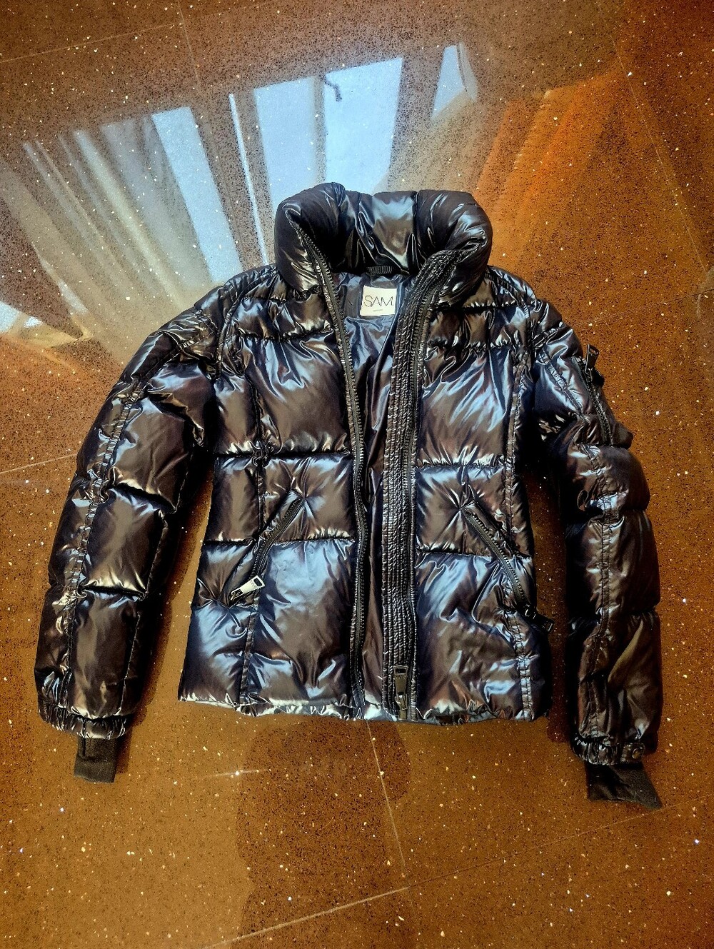 Sam' Shiny Black Puffer Jacket